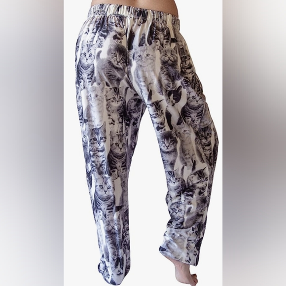 Pants - NWT Kitten Motif Cena Synthetic silk Micro Material, Soft Brushed Lounge pants